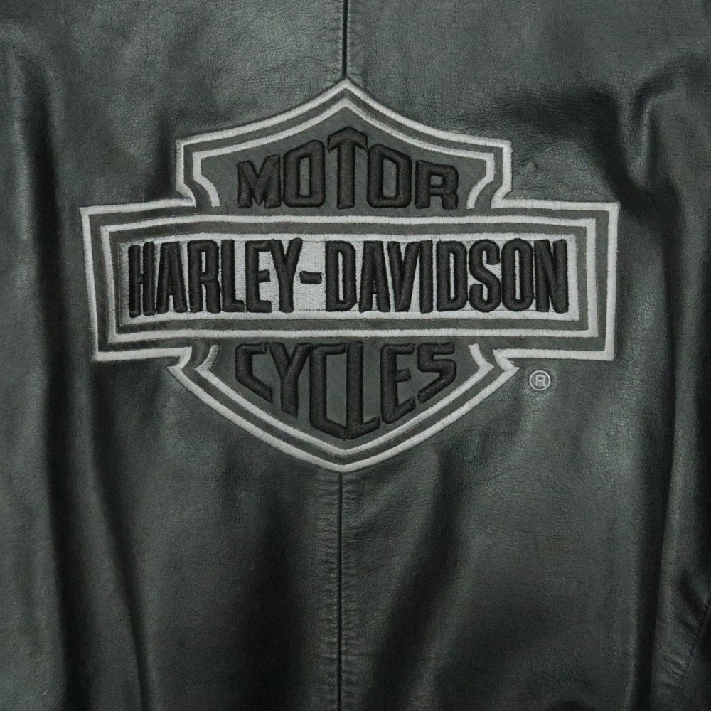 Harley Davidson Jacket Mens Medium Black Leather Bar Shield Quilt Lined Biker - Picture 9 of 15